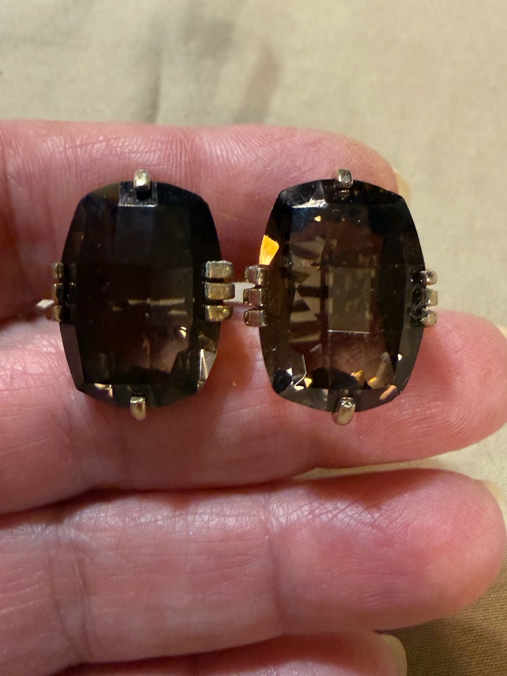 Vintage Swank Smoky Quartz-Colored Cushion Cut Goldtone Cufflinks - Marked